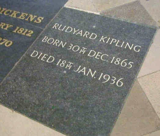 Rudyard Kipling is buried in 'Poets' Corner', Westminster Abbey, London, England